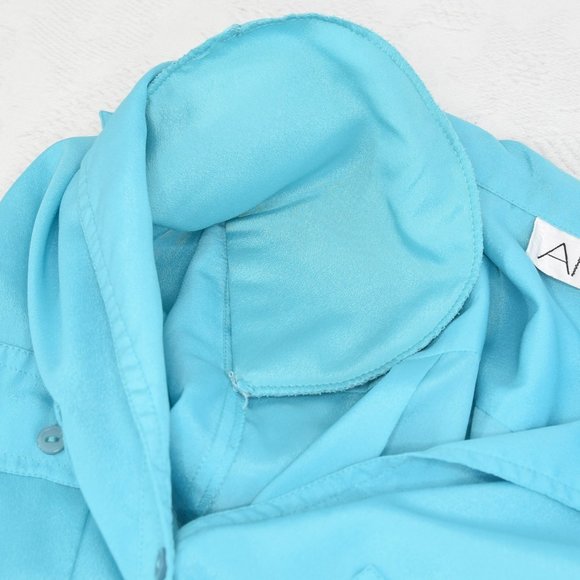 Vintage 90’s Ariella Aqua Blue Lightweight Button Up Short Sleeve Shoulder Pad B - Picture 8 of 12